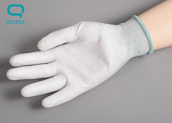 Clean Room Dotted Fit Knitted Cuff Palm Coating PU Nylon ESD Gloves Anti Static